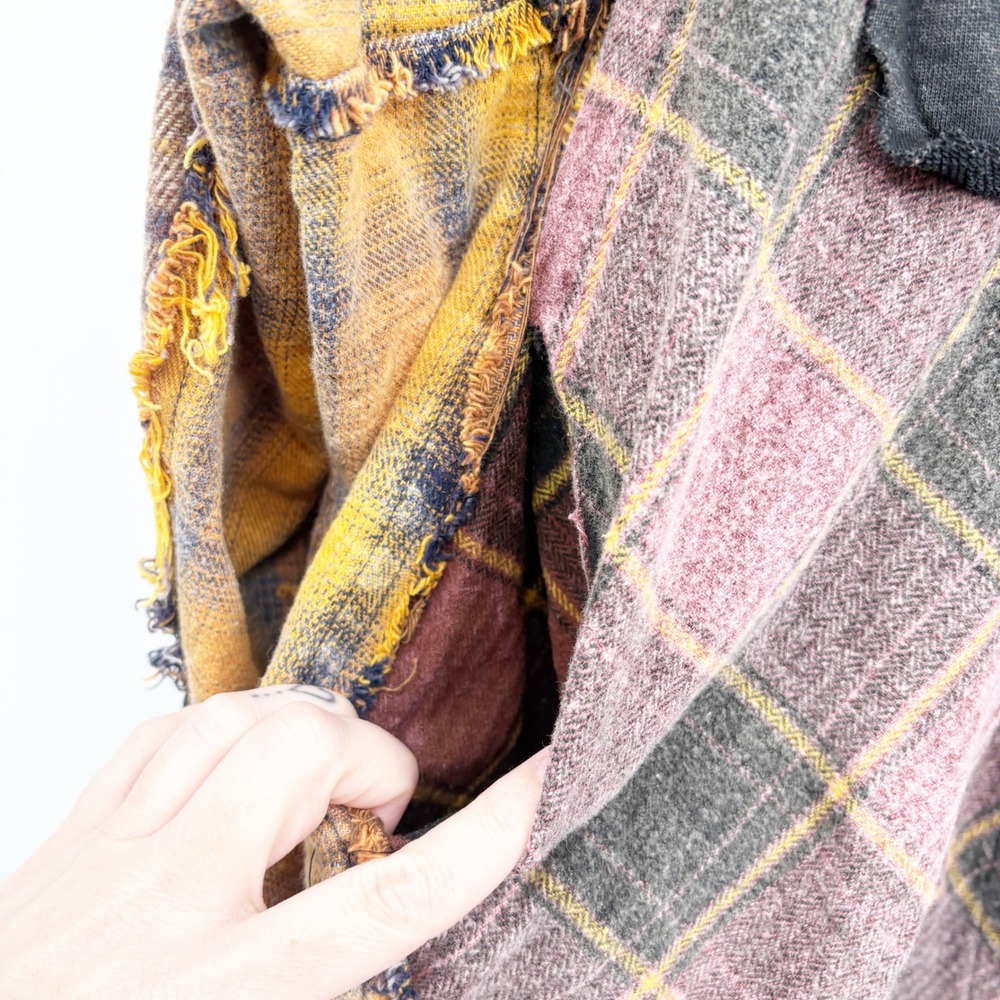 Oli & Hali Women Plaid Distressed Patchwork Boho Grunge Flannel Hooded Shacket L - Picture 6 of 8